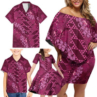 Pink Aloha Hawaii Family Matching Off Shoulder Short Dress and Hawaiian Shirt Hawaiian Kakau Ohia Lehua Lei LT14 - Polynesian Pride