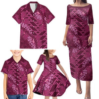 Pink Aloha Hawaii Family Matching Puletasi and Hawaiian Shirt Hawaiian Kakau Ohia Lehua Lei LT14 - Polynesian Pride