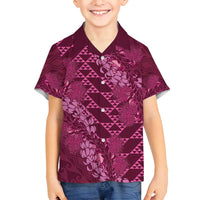 Pink Aloha Hawaii Family Matching Puletasi and Hawaiian Shirt Hawaiian Kakau Ohia Lehua Lei LT14 Son's Shirt Pink - Polynesian Pride