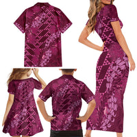 Pink Aloha Hawaii Family Matching Short Sleeve Bodycon Dress and Hawaiian Shirt Hawaiian Kakau Ohia Lehua Lei LT14 - Polynesian Pride
