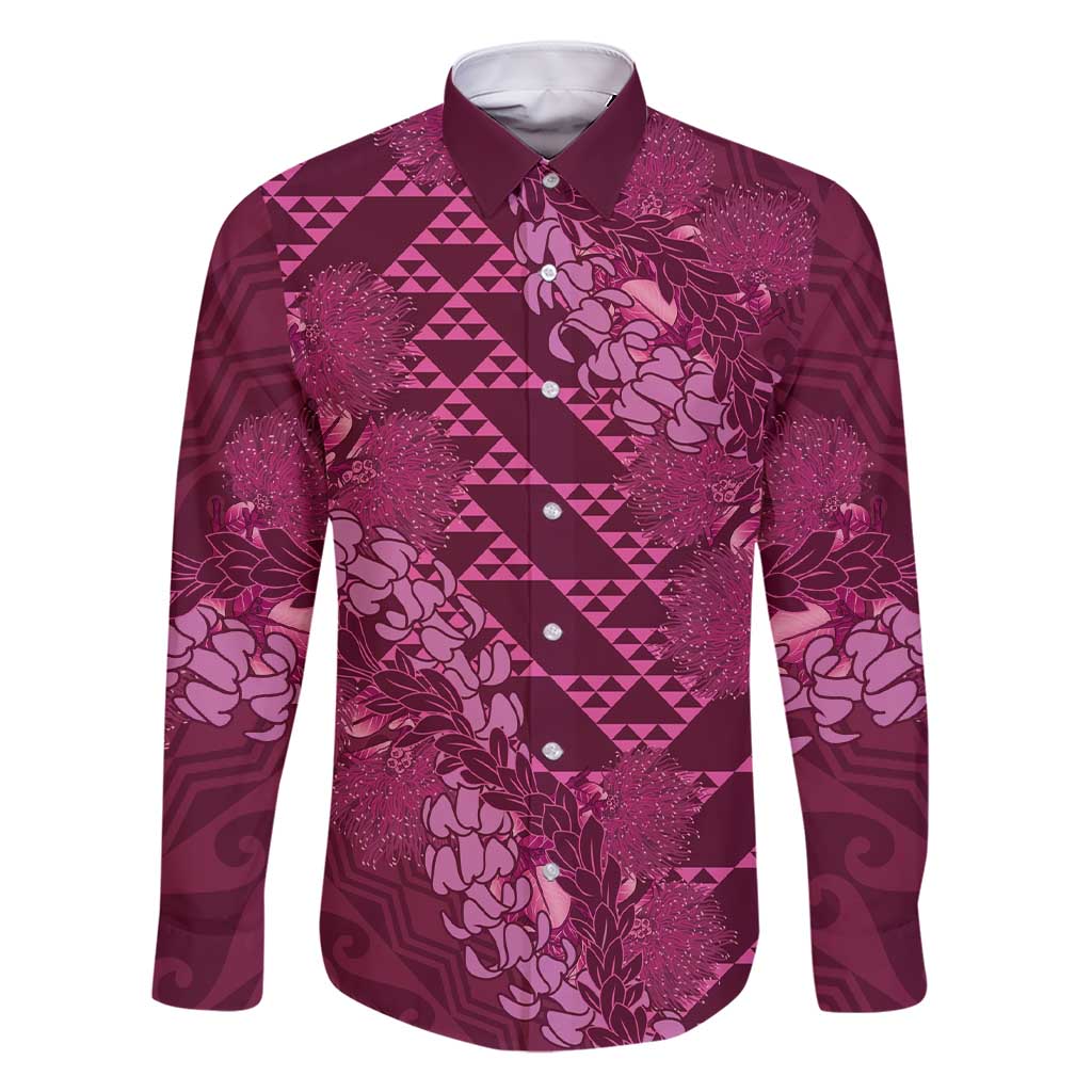 Pink Aloha Hawaii Family Matching Short Sleeve Bodycon Dress and Hawaiian Shirt Hawaiian Kakau Ohia Lehua Lei LT14 Dad's Shirt - Long Sleeve Pink - Polynesian Pride