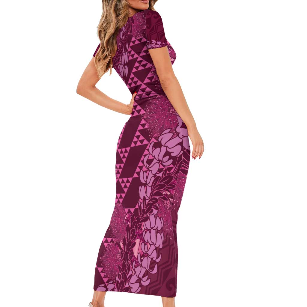 Pink Aloha Hawaii Family Matching Short Sleeve Bodycon Dress and Hawaiian Shirt Hawaiian Kakau Ohia Lehua Lei LT14 - Polynesian Pride