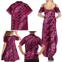 Pink Aloha Hawaii Family Matching Summer Maxi Dress and Hawaiian Shirt Hawaiian Kakau Ohia Lehua Lei LT14 - Polynesian Pride
