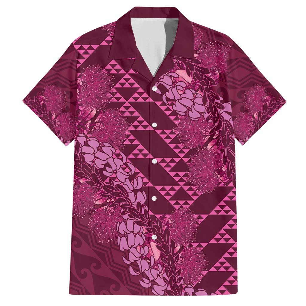 Pink Aloha Hawaii Family Matching Summer Maxi Dress and Hawaiian Shirt Hawaiian Kakau Ohia Lehua Lei LT14 Dad's Shirt - Short Sleeve Pink - Polynesian Pride