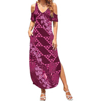 Pink Aloha Hawaii Family Matching Summer Maxi Dress and Hawaiian Shirt Hawaiian Kakau Ohia Lehua Lei LT14 Mom's Dress Pink - Polynesian Pride