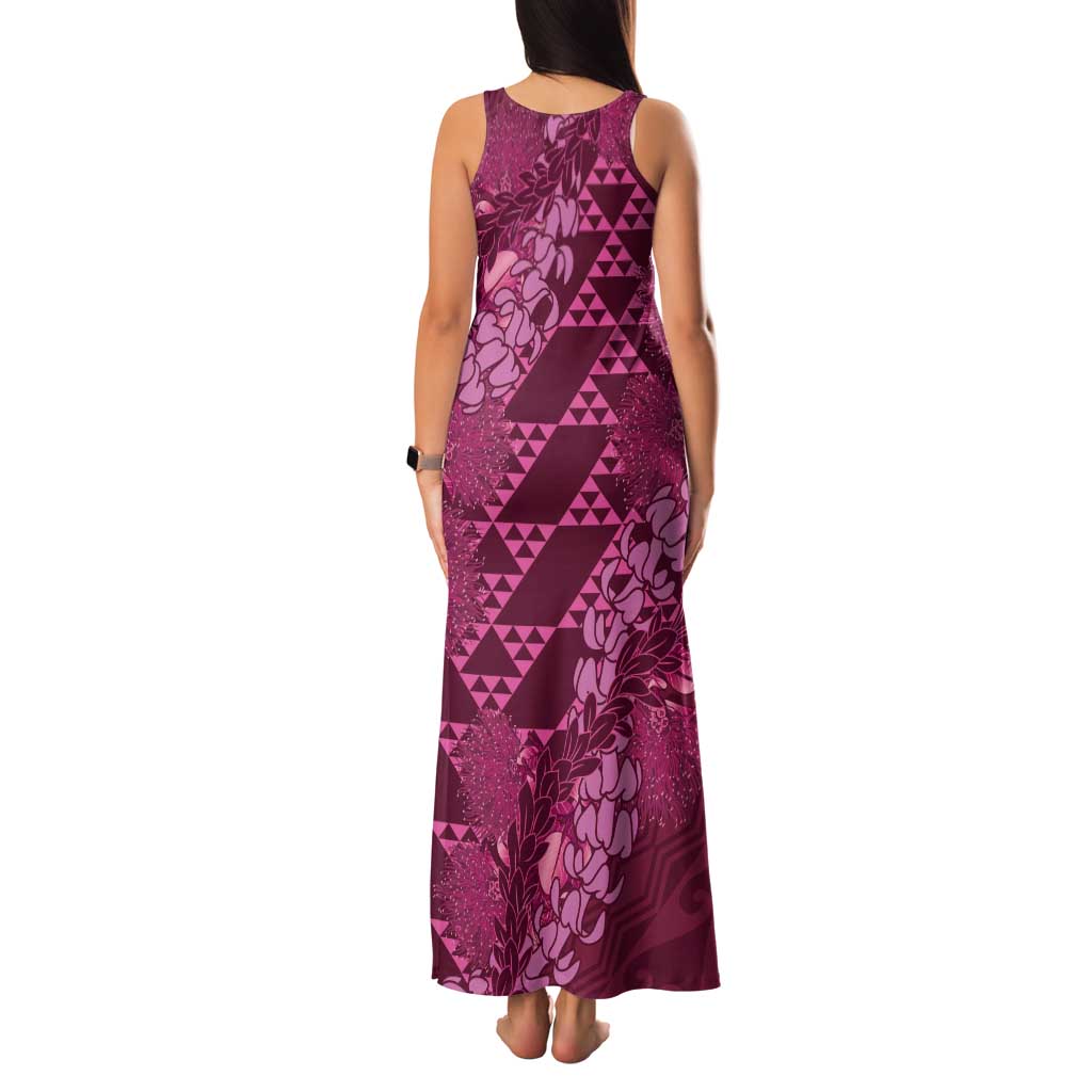 Pink Aloha Hawaii Family Matching Tank Maxi Dress and Hawaiian Shirt Hawaiian Kakau Ohia Lehua Lei LT14 - Polynesian Pride