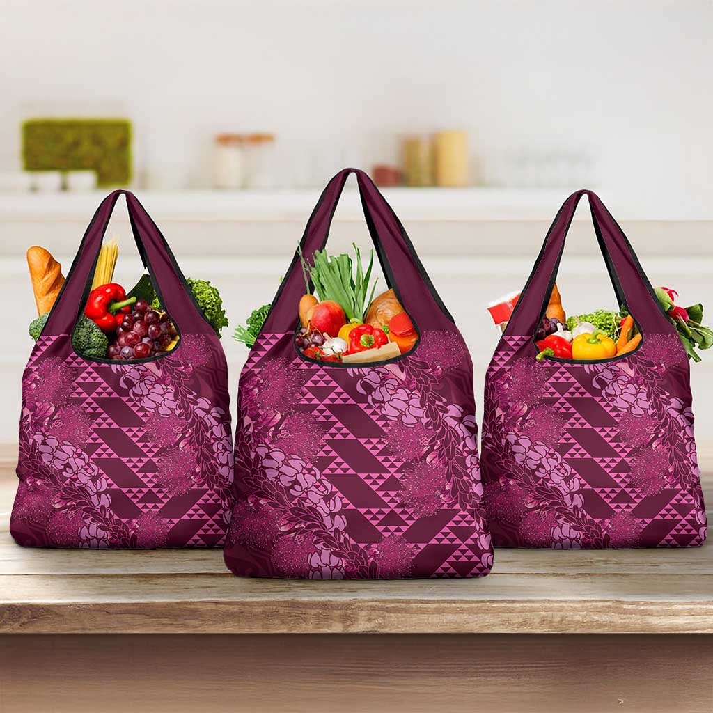 Pink Aloha Hawaii Grocery Bag Hawaiian Kakau Ohia Lehua Lei - Polynesian Pride