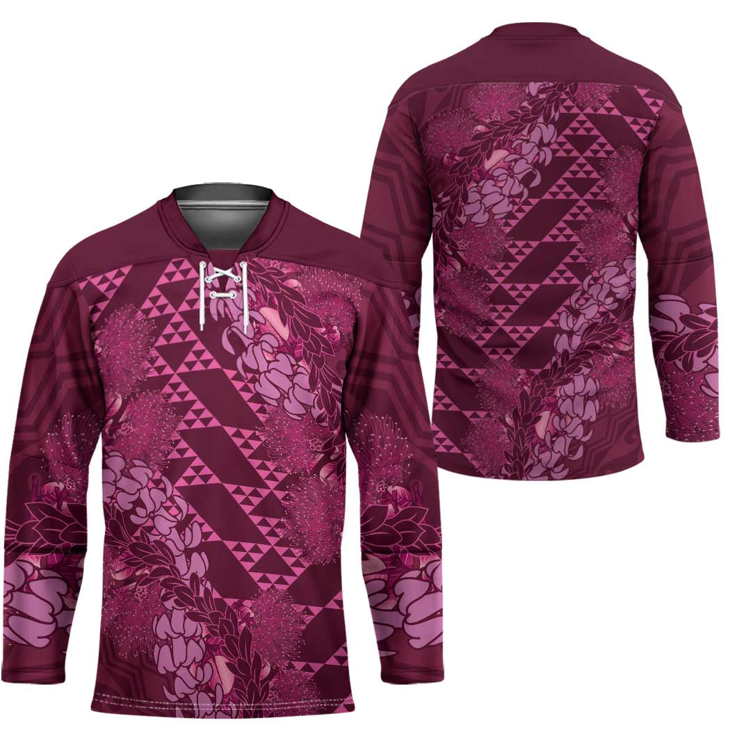 Pink Aloha Hawaii Hockey Jersey Hawaiian Kakau Ohia Lehua Lei - Polynesian Pride