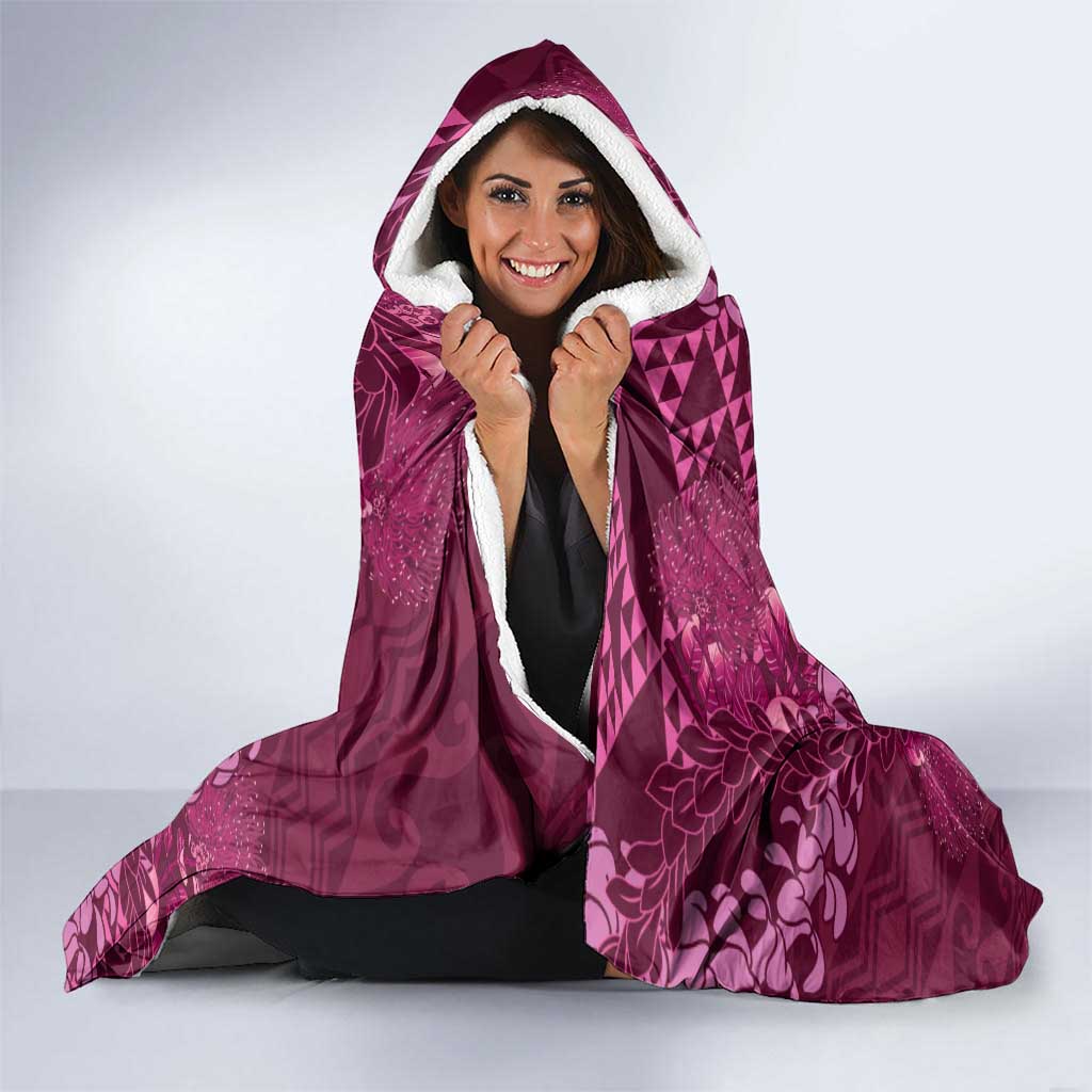Pink Aloha Hawaii Hooded Blanket Hawaiian Kakau Ohia Lehua Lei - Polynesian Pride