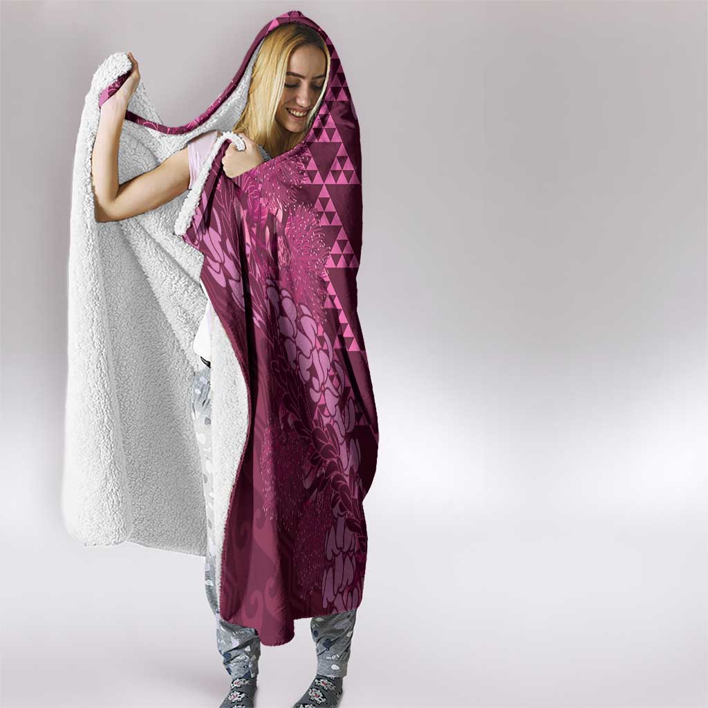 Pink Aloha Hawaii Hooded Blanket Hawaiian Kakau Ohia Lehua Lei - Polynesian Pride
