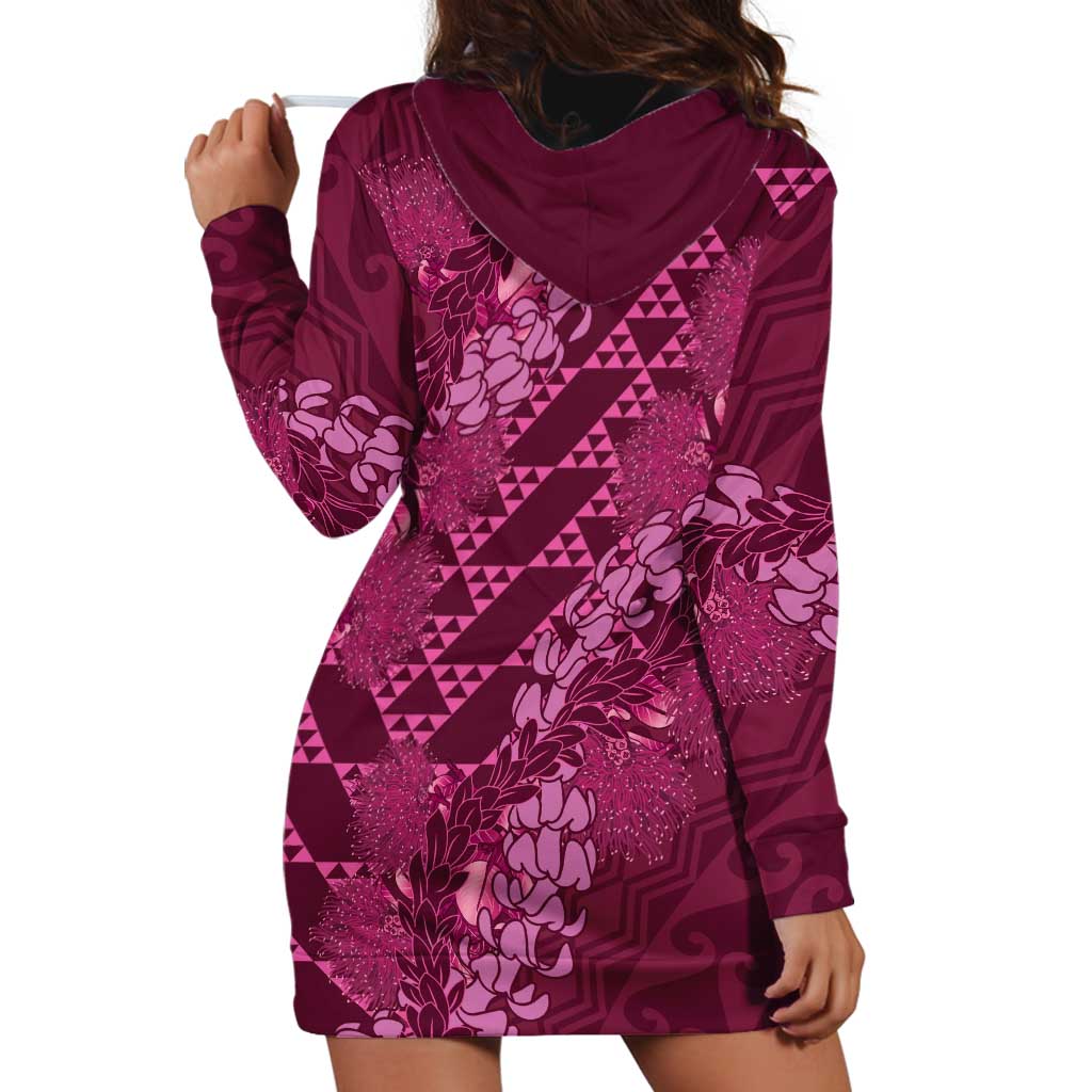 Pink Aloha Hawaii Hoodie Dress Hawaiian Kakau Ohia Lehua Lei - Polynesian Pride