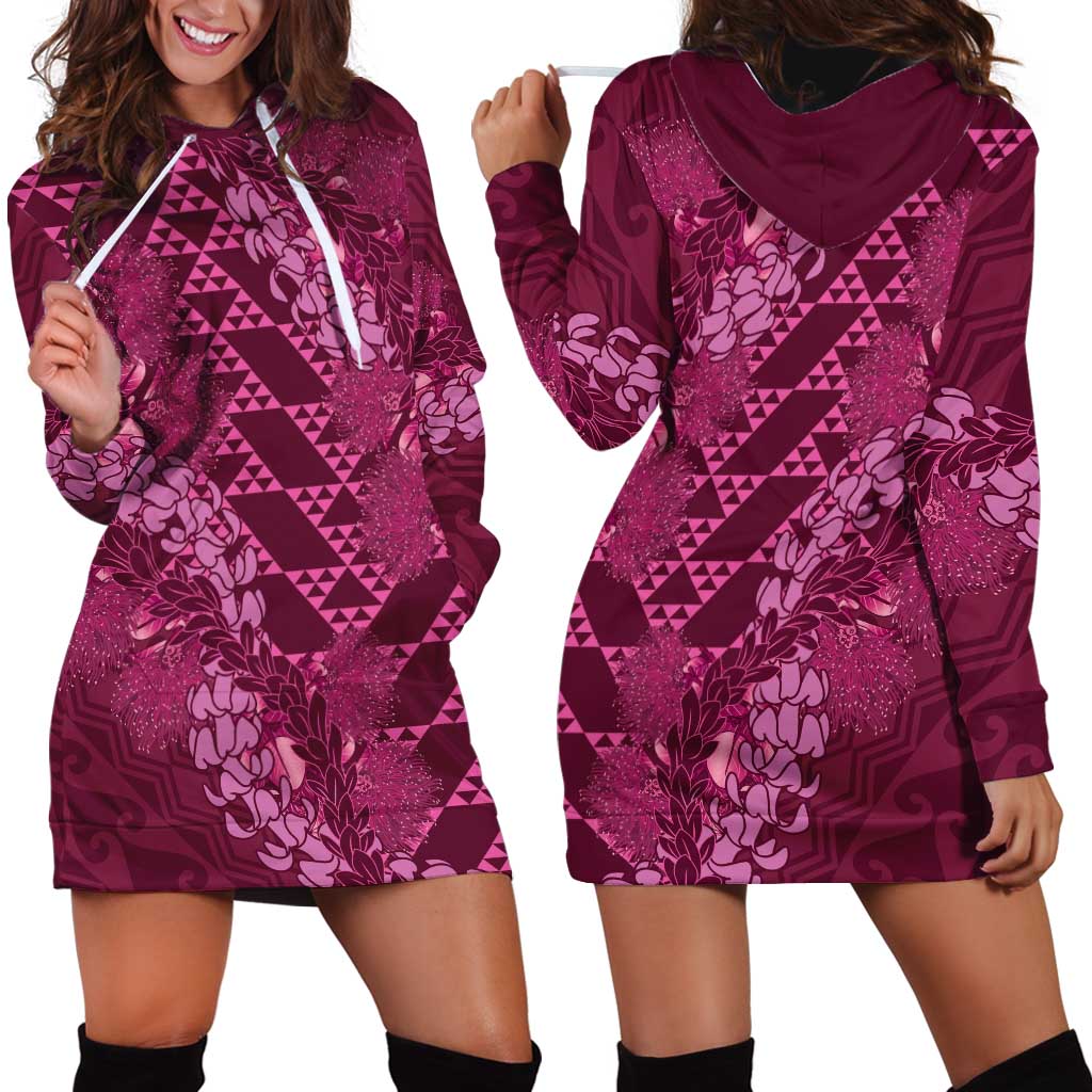 Pink Aloha Hawaii Hoodie Dress Hawaiian Kakau Ohia Lehua Lei - Polynesian Pride