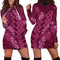 Pink Aloha Hawaii Hoodie Dress Hawaiian Kakau Ohia Lehua Lei - Polynesian Pride