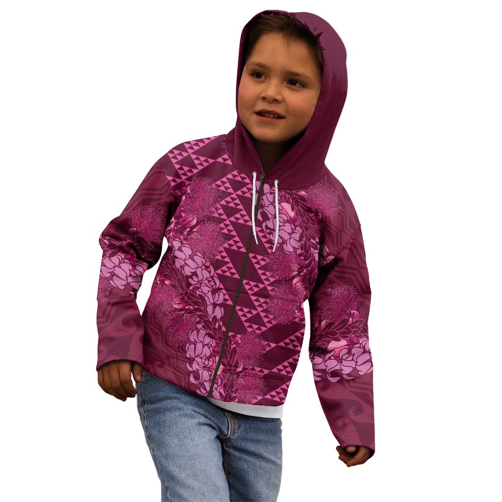 Pink Aloha Hawaii Kid Hoodie Hawaiian Kakau Ohia Lehua Lei - Polynesian Pride