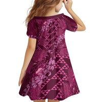 Pink Aloha Hawaii Kid Short Sleeve Dress Hawaiian Kakau Ohia Lehua Lei - Polynesian Pride