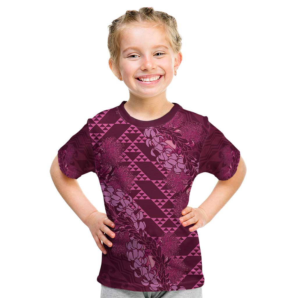 Pink Aloha Hawaii Kid T Shirt Hawaiian Kakau Ohia Lehua Lei - Polynesian Pride