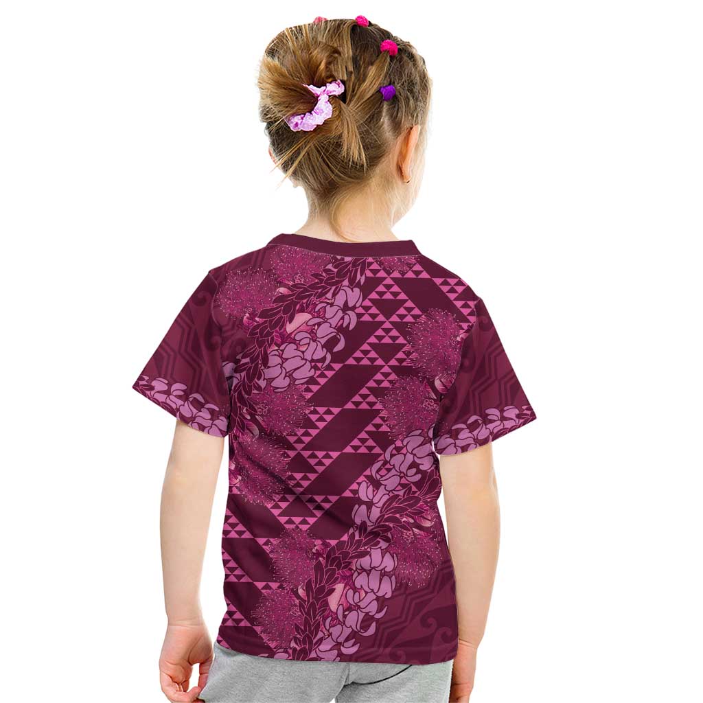 Pink Aloha Hawaii Kid T Shirt Hawaiian Kakau Ohia Lehua Lei - Polynesian Pride