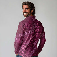 Pink Aloha Hawaii Long Sleeve Polo Shirt Hawaiian Kakau Ohia Lehua Lei - Polynesian Pride