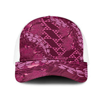 Pink Aloha Hawaii Mesh Trucker Cap Hawaiian Kakau Ohia Lehua Lei - Polynesian Pride
