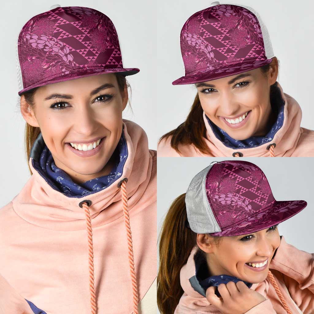 Pink Aloha Hawaii Mesh Trucker Cap Hawaiian Kakau Ohia Lehua Lei - Polynesian Pride