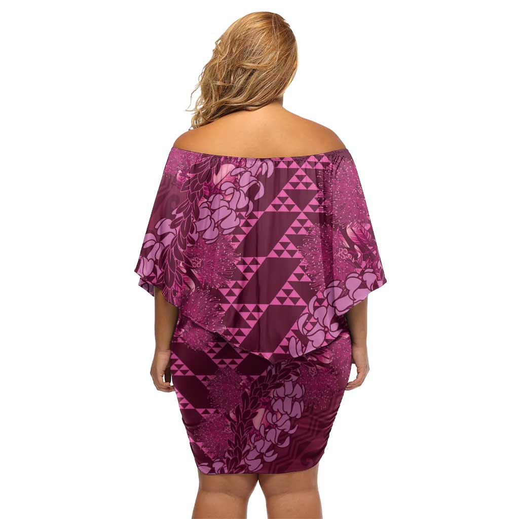 Pink Aloha Hawaii Off Shoulder Short Dress Hawaiian Kakau Ohia Lehua Lei - Polynesian Pride