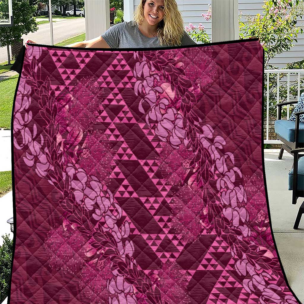 Pink Aloha Hawaii Quilt Hawaiian Kakau Ohia Lehua Lei LT14 Pink - Polynesian Pride