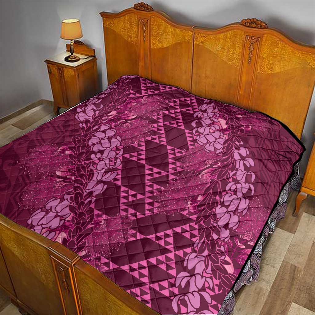 Pink Aloha Hawaii Quilt Hawaiian Kakau Ohia Lehua Lei LT14 - Polynesian Pride