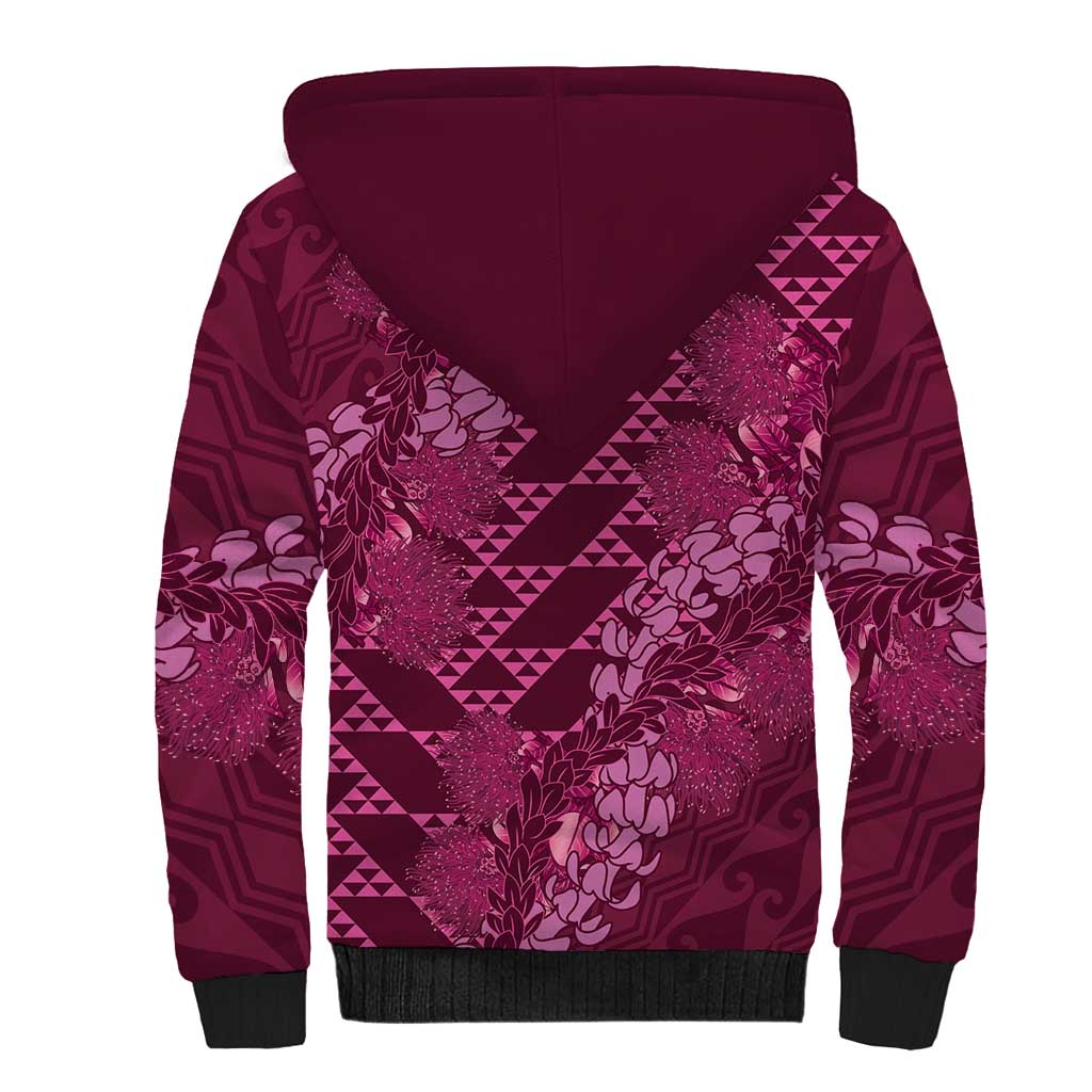 Pink Aloha Hawaii Sherpa Hoodie Hawaiian Kakau Ohia Lehua Lei - Polynesian Pride