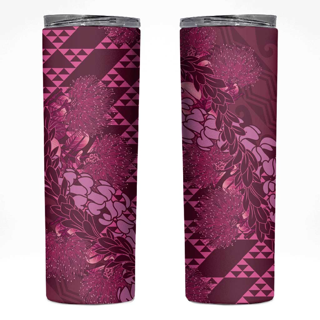 Pink Aloha Hawaii Skinny Tumbler Hawaiian Kakau Ohia Lehua Lei LT14 Pink - Polynesian Pride
