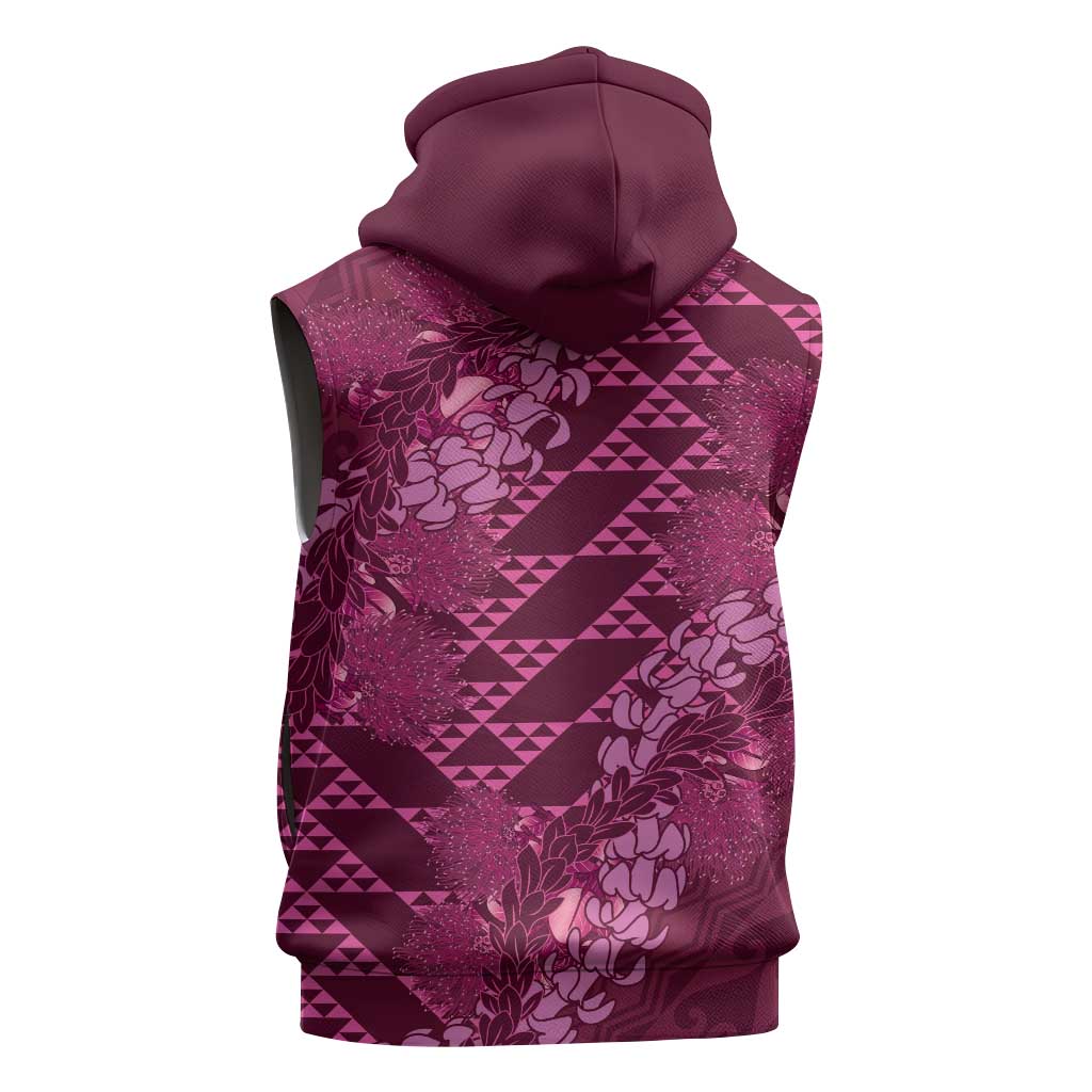 Pink Aloha Hawaii Sleeveless Zip Hoodie Hawaiian Kakau Ohia Lehua Lei - Polynesian Pride
