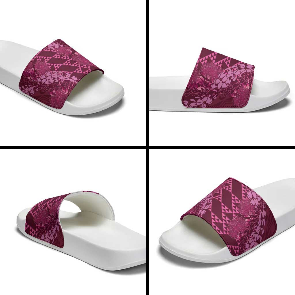 Pink Aloha Hawaii Slide Sandals Hawaiian Kakau Ohia Lehua Lei - Polynesian Pride