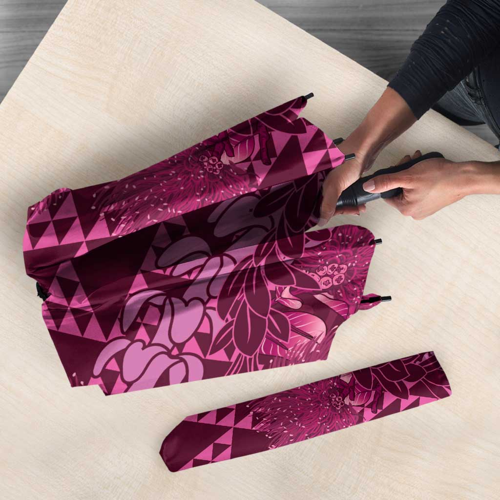Pink Aloha Hawaii Umbrella Hawaiian Kakau Ohia Lehua Lei - Polynesian Pride