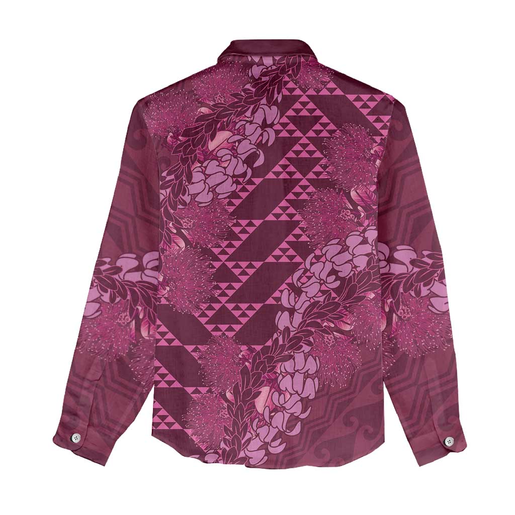 Pink Aloha Hawaii Women Casual Shirt Hawaiian Kakau Ohia Lehua Lei - Polynesian Pride