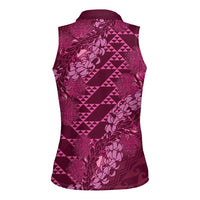 Pink Aloha Hawaii Women Sleeveless Polo Shirt Hawaiian Kakau Ohia Lehua Lei LT14 - Polynesian Pride