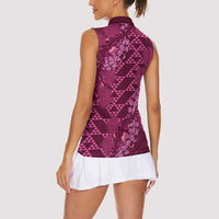 Pink Aloha Hawaii Women Sleeveless Polo Shirt Hawaiian Kakau Ohia Lehua Lei LT14 - Polynesian Pride