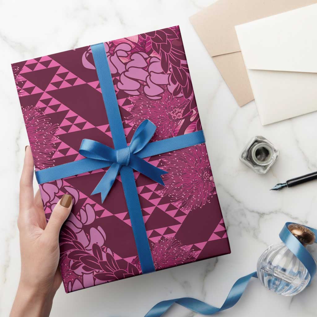 Pink Aloha Hawaii Wrapping Paper Hawaiian Kakau Ohia Lehua Lei - Polynesian Pride