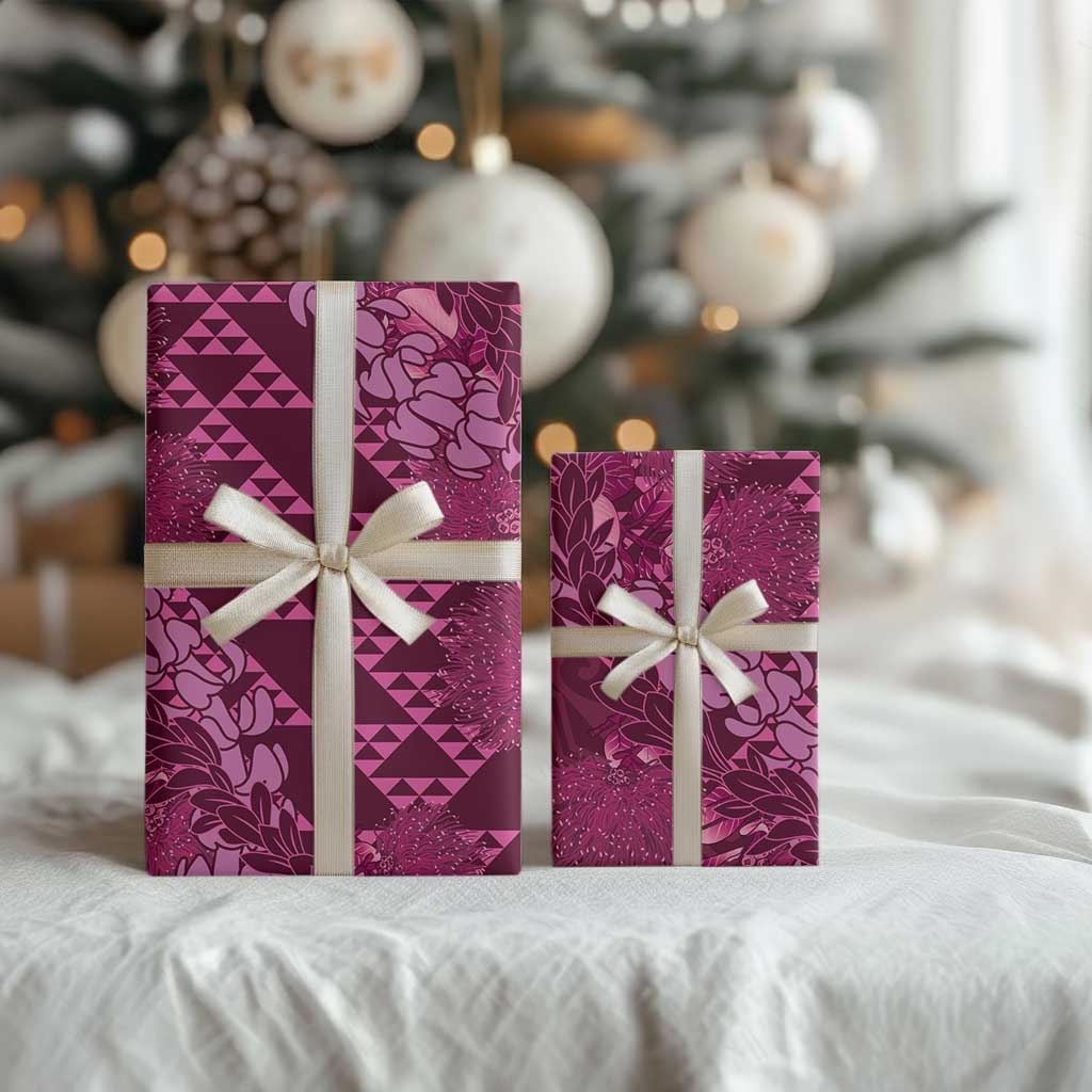 Pink Aloha Hawaii Wrapping Paper Hawaiian Kakau Ohia Lehua Lei - Polynesian Pride