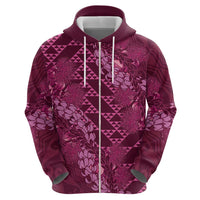 Pink Aloha Hawaii Zip Hoodie Hawaiian Kakau Ohia Lehua Lei - Polynesian Pride