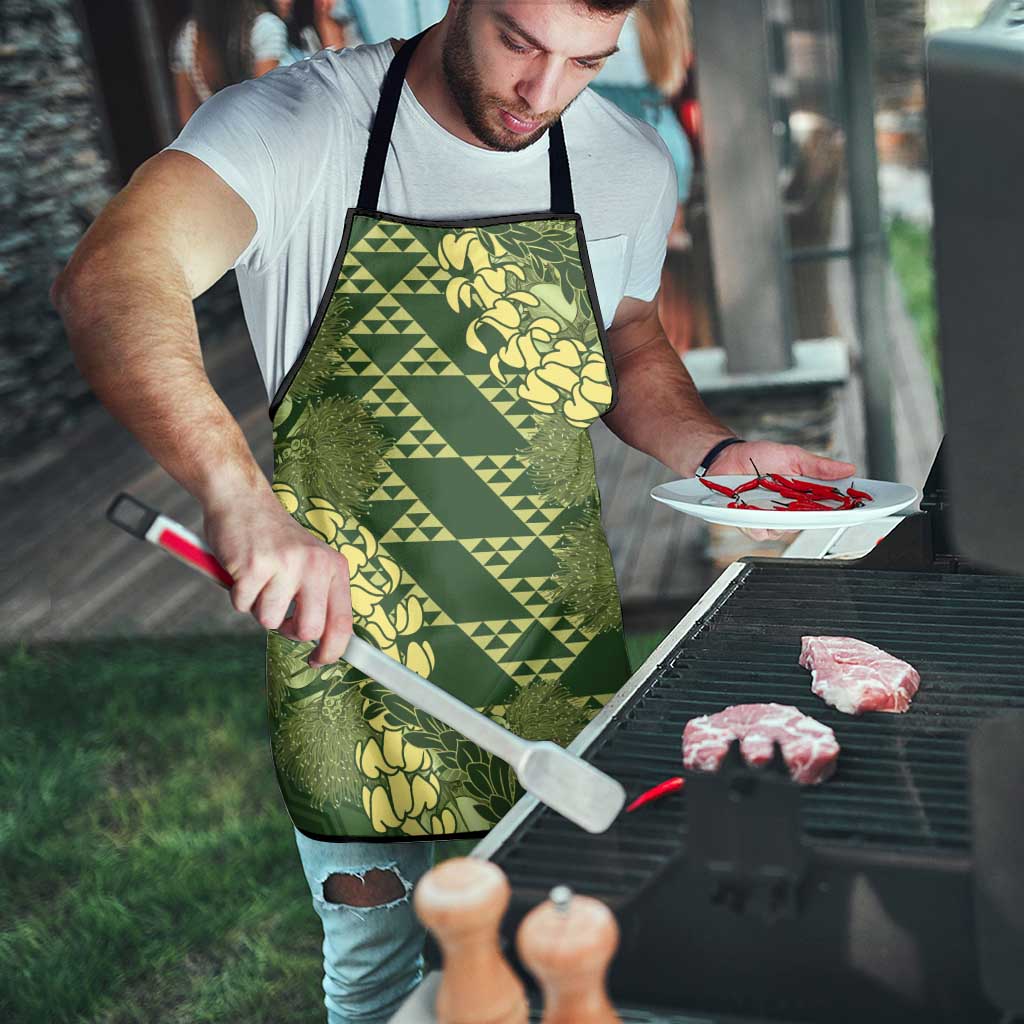 Green Aloha Hawaii Apron Hawaiian Kakau Ohia Lehua Lei - Polynesian Pride