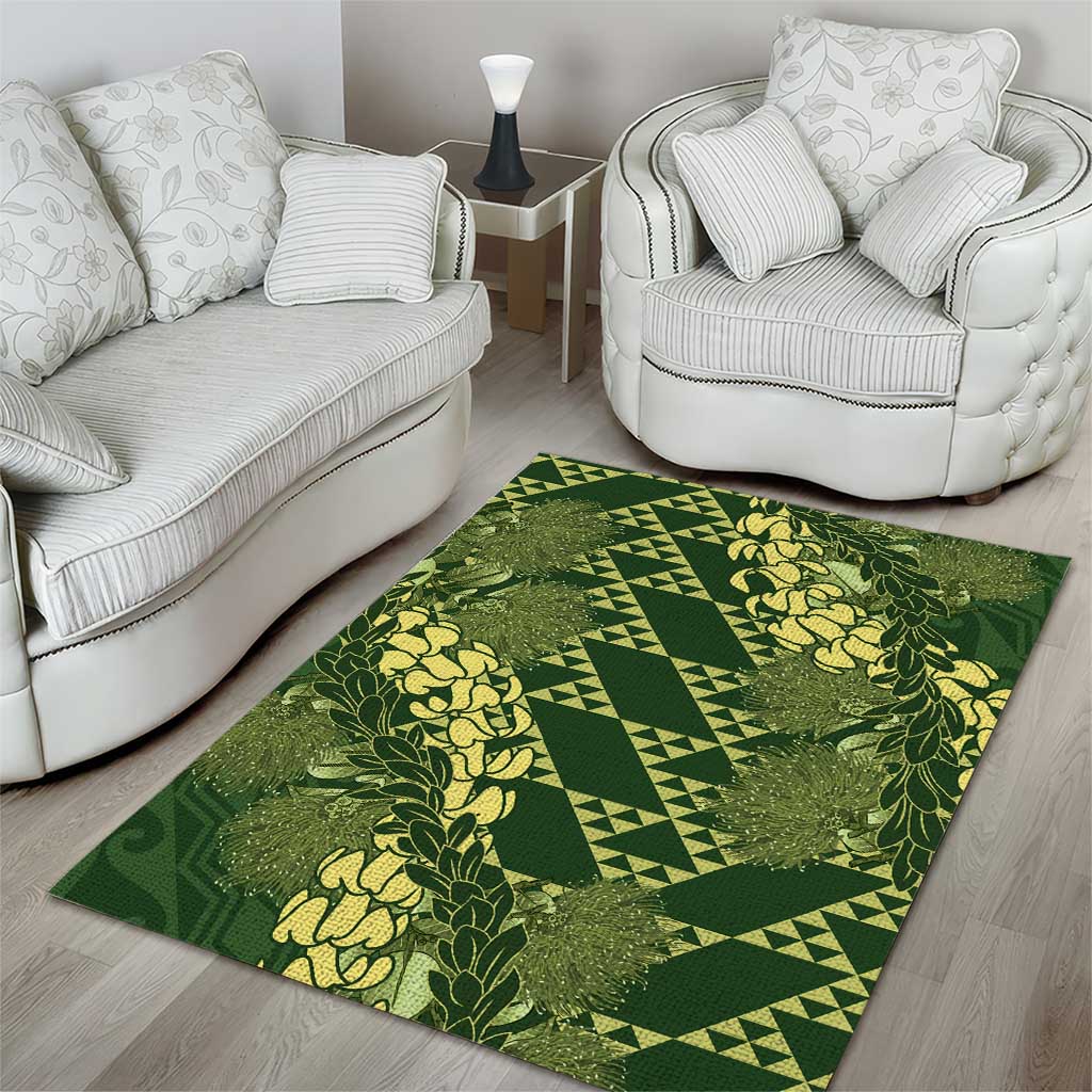 Green Aloha Hawaii Area Rug Hawaiian Kakau Ohia Lehua Lei - Polynesian Pride