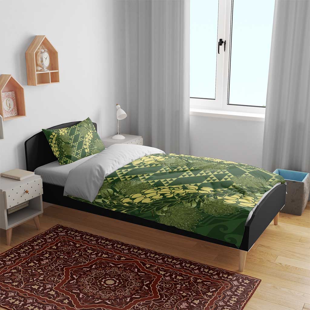 Green Aloha Hawaii Bedding Set Hawaiian Kakau Ohia Lehua Lei - Polynesian Pride
