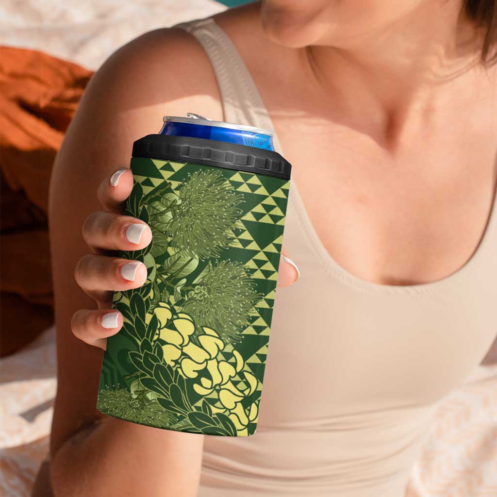 Green Aloha Hawaii 4 in 1 Can Cooler Tumbler Hawaiian Kakau Ohia Lehua Lei - Polynesian Pride