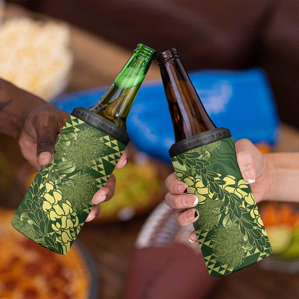 Green Aloha Hawaii 4 in 1 Can Cooler Tumbler Hawaiian Kakau Ohia Lehua Lei - Polynesian Pride