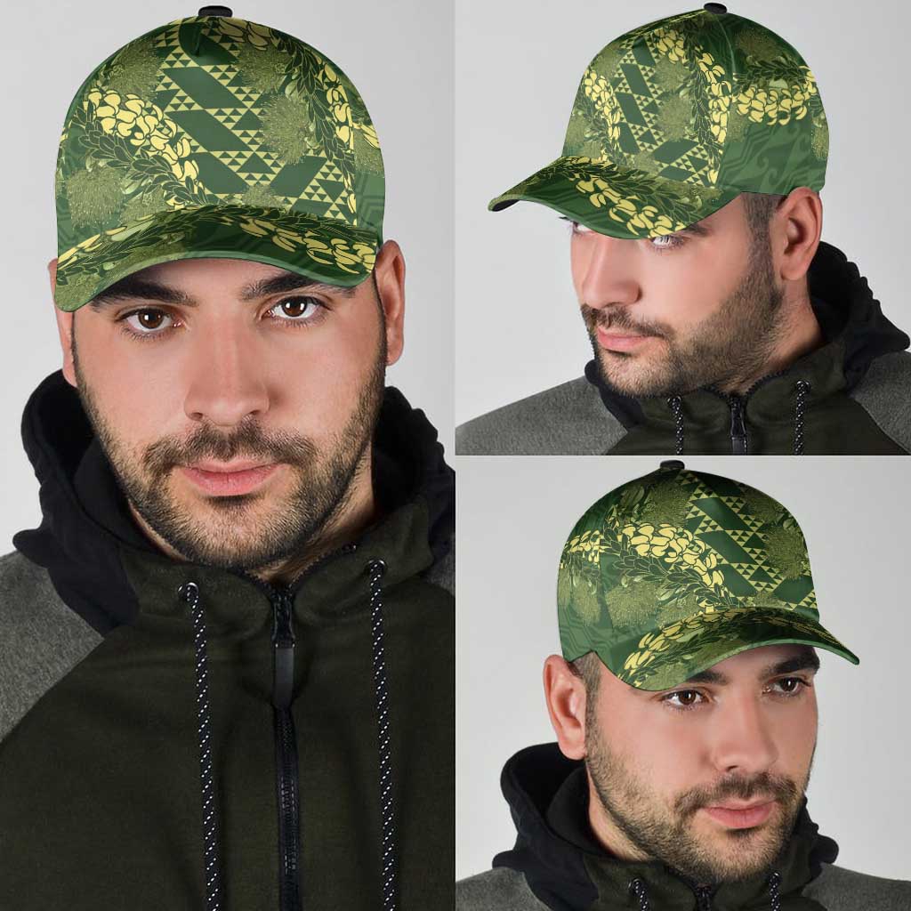 Green Aloha Hawaii Classic Cap Hawaiian Kakau Ohia Lehua Lei - Polynesian Pride