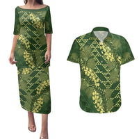 Green Aloha Hawaii Couples Matching Puletasi and Hawaiian Shirt Hawaiian Kakau Ohia Lehua Lei LT14 Green - Polynesian Pride