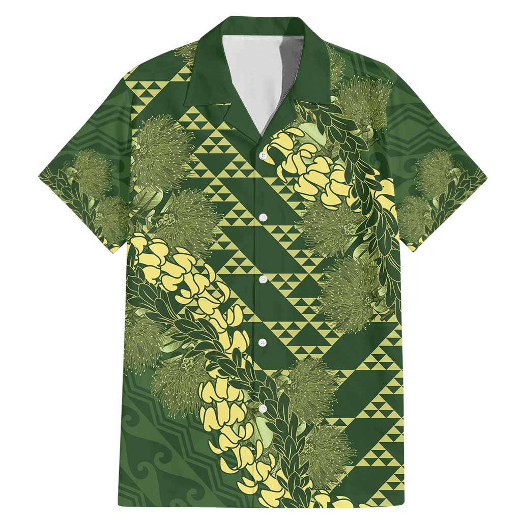 Green Aloha Hawaii Family Matching Mermaid Dress and Hawaiian Shirt Hawaiian Kakau Ohia Lehua Lei LT14 Dad's Shirt - Short Sleeve Green - Polynesian Pride