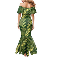 Green Aloha Hawaii Family Matching Mermaid Dress and Hawaiian Shirt Hawaiian Kakau Ohia Lehua Lei LT14 - Polynesian Pride
