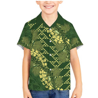 Green Aloha Hawaii Family Matching Mermaid Dress and Hawaiian Shirt Hawaiian Kakau Ohia Lehua Lei LT14 Son's Shirt Green - Polynesian Pride