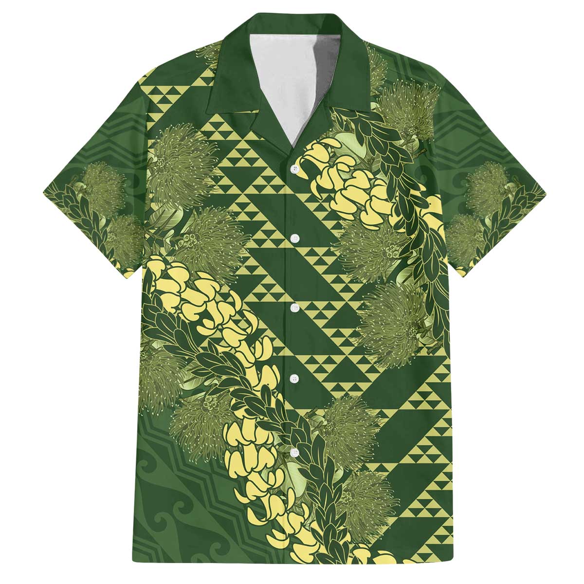 Green Aloha Hawaii Family Matching Off The Shoulder Long Sleeve Dress and Hawaiian Shirt Hawaiian Kakau Ohia Lehua Lei LT14 Dad's Shirt - Short Sleeve Green - Polynesian Pride