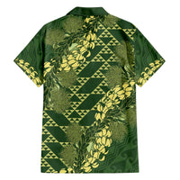 Green Aloha Hawaii Family Matching Off The Shoulder Long Sleeve Dress and Hawaiian Shirt Hawaiian Kakau Ohia Lehua Lei LT14 - Polynesian Pride